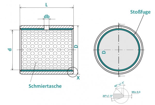 Gleitlager-Buchse PAP-0510-P20 (EGB0510E50, KU0510SF2, BK-2 0510 )